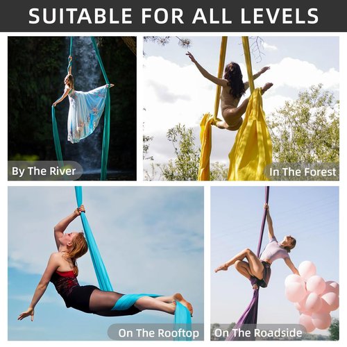 PRIOR FITNESS Aerial Silks Set, Professional Thicker Low Stretch Fabric 9/15/20 Yards, Yoga Starter Kit for Home, Aerial Yoga Hammock, Silks for Gymnastics