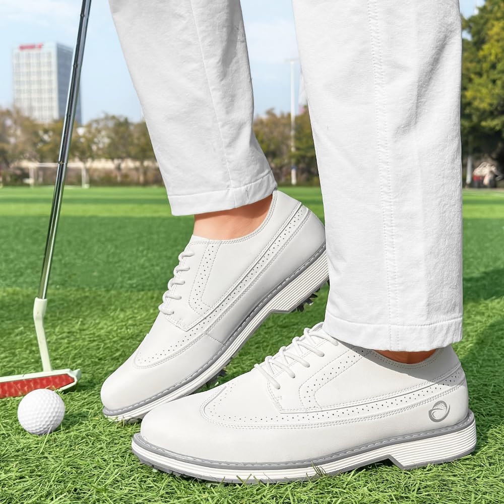 Ifrich Men's Professional Golf Shoes Man Spikes Golf Sneakers Male Golf Footwears Men Golf Walking Training Shoes (White,11)