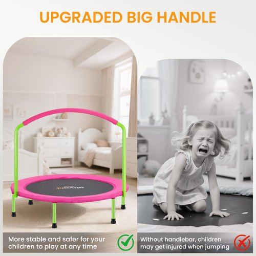Ativafit 36inch Elastic Band Big Handle Toddler Trampoline for Kids Ages 1-6 Indoor Outdoor Mini Trampoline with Safety Padded Cover Fun for Kids