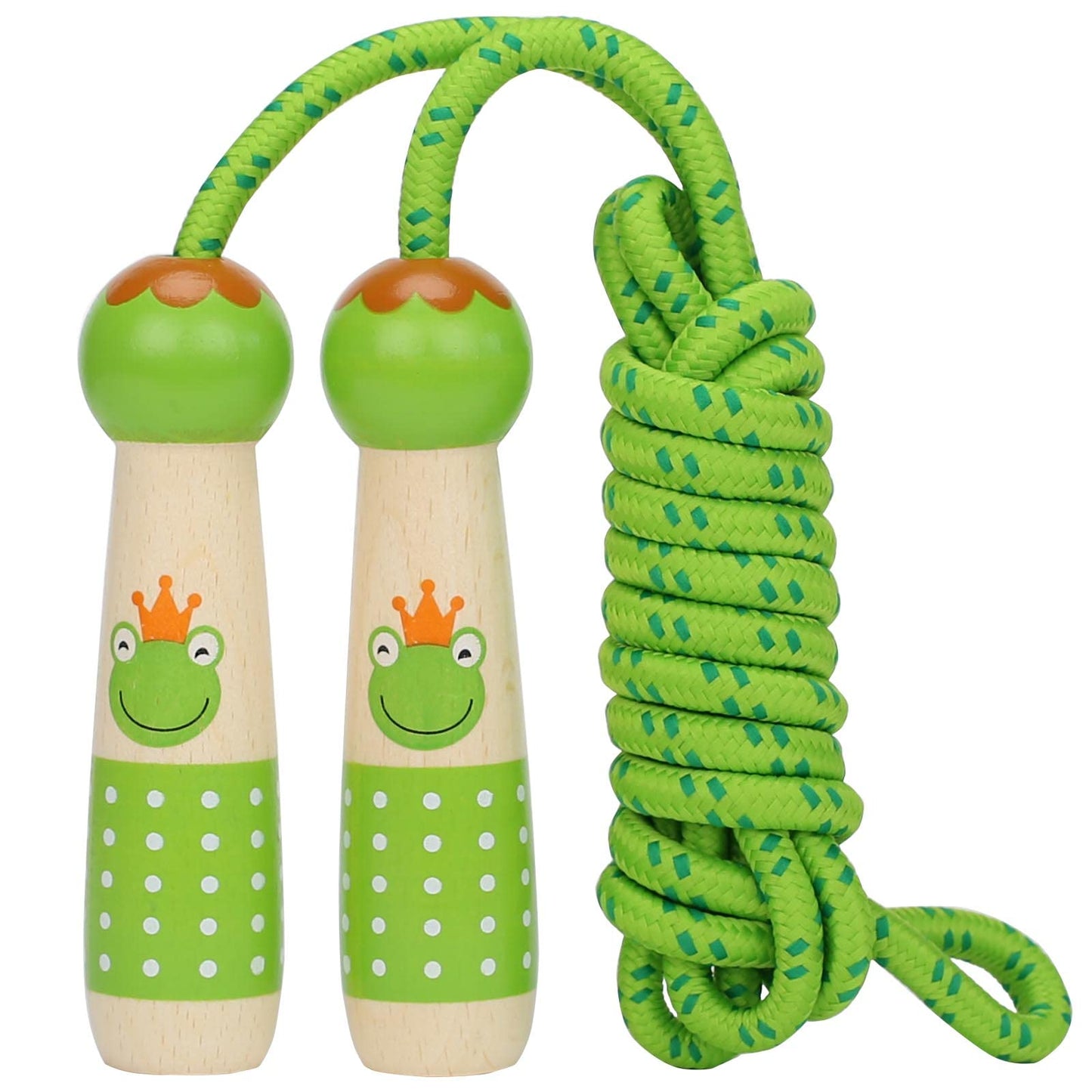 EGOSKY Jump Rope Kids, 7.2ft Children Adjustable Cotton Skipping Rope with Wooden Handle for Boys Girls Fitness Outdoor Activity Green