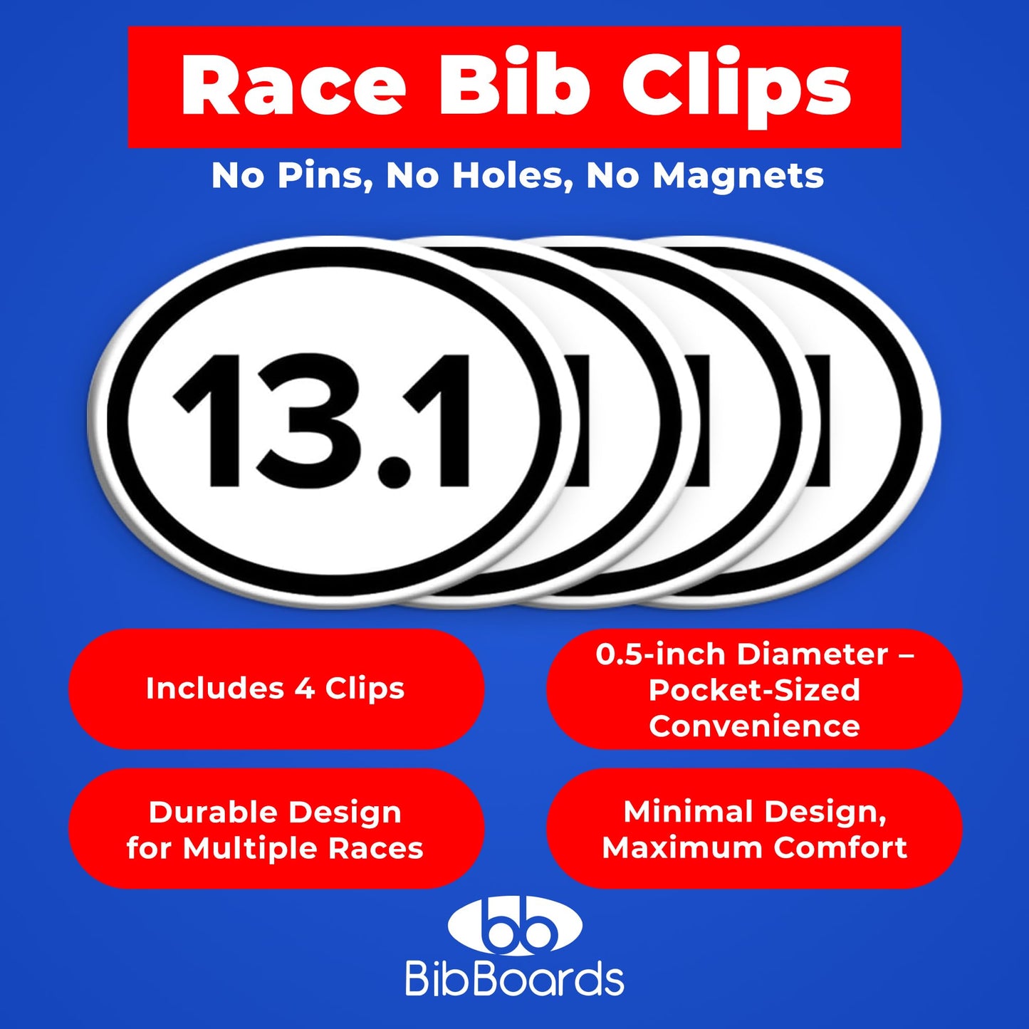 BibBoards bibSNAPS Race Bib Clips, Standard, 4 Pack
