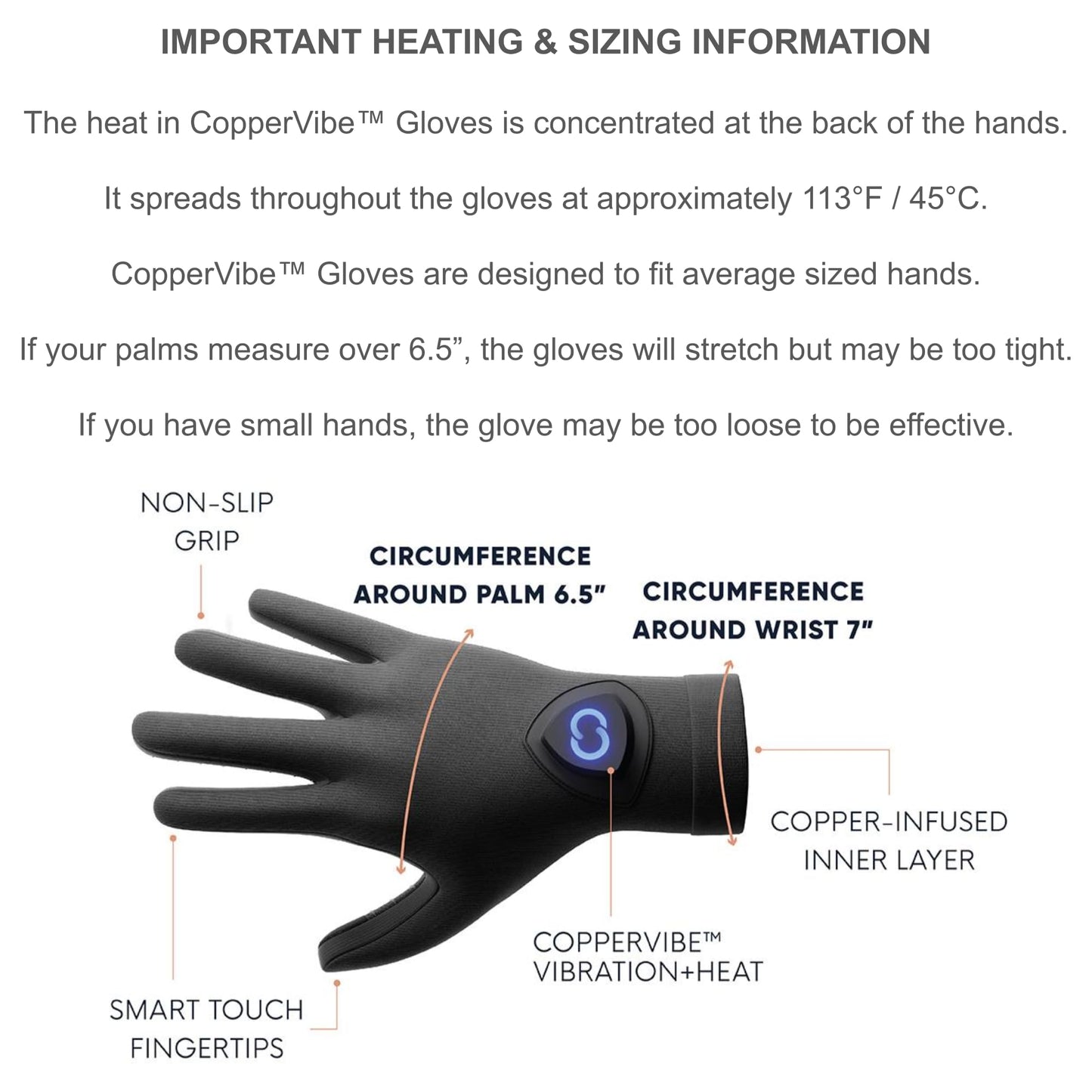 Copper Compression CopperVibe Vibration & Heat Gloves - Heated Hand Massage