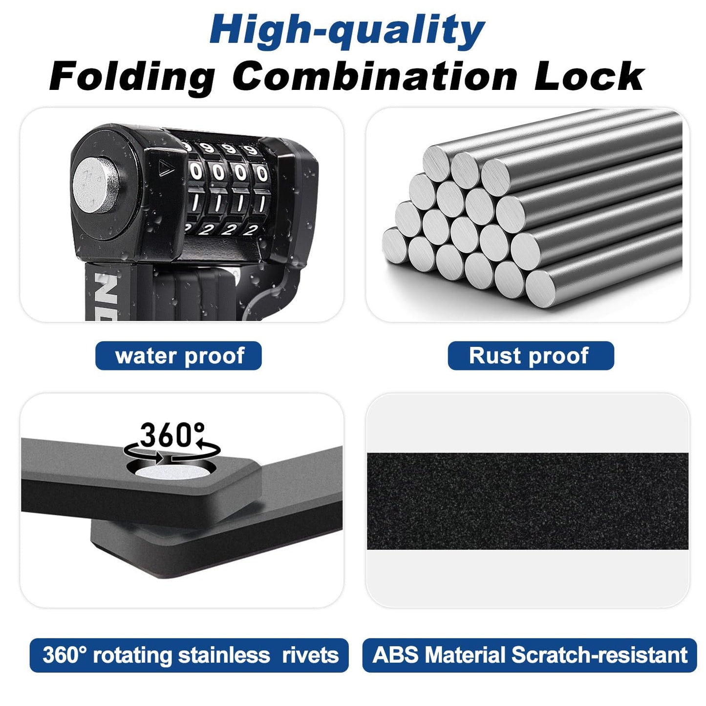 NDakter Folding Bike Lock, Keyless Compact 4 Digit Combination Bike Lock Heavy Duty Anti Theft, 3Ft Security Resettable Bike Foldable Locks for Bicycle, Electric Bike, Escooter