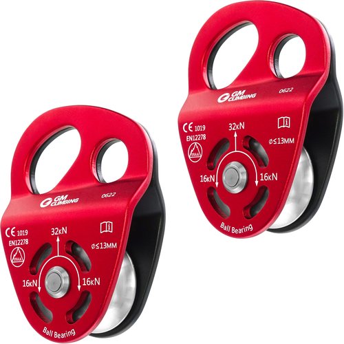 GM CLIMBING 32kN Double Tie-in Hitch Pulley Ball Bearing CE UIAA Certified Hitch Tender Advance Prusiks for Arborist Tree Climbing Positioning Lanyards Pack of 2