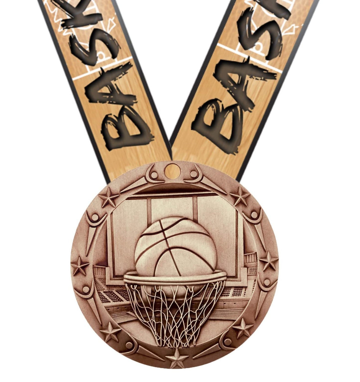 Decade Awards World Class Basketball Medal - Custom Engraved 3rd Place Basketball Medal with Basketball Neck Ribbon, Bronze 3-on-3 Medallion, 3 Inch Wide - Customize Now (Bronze-Basketball)