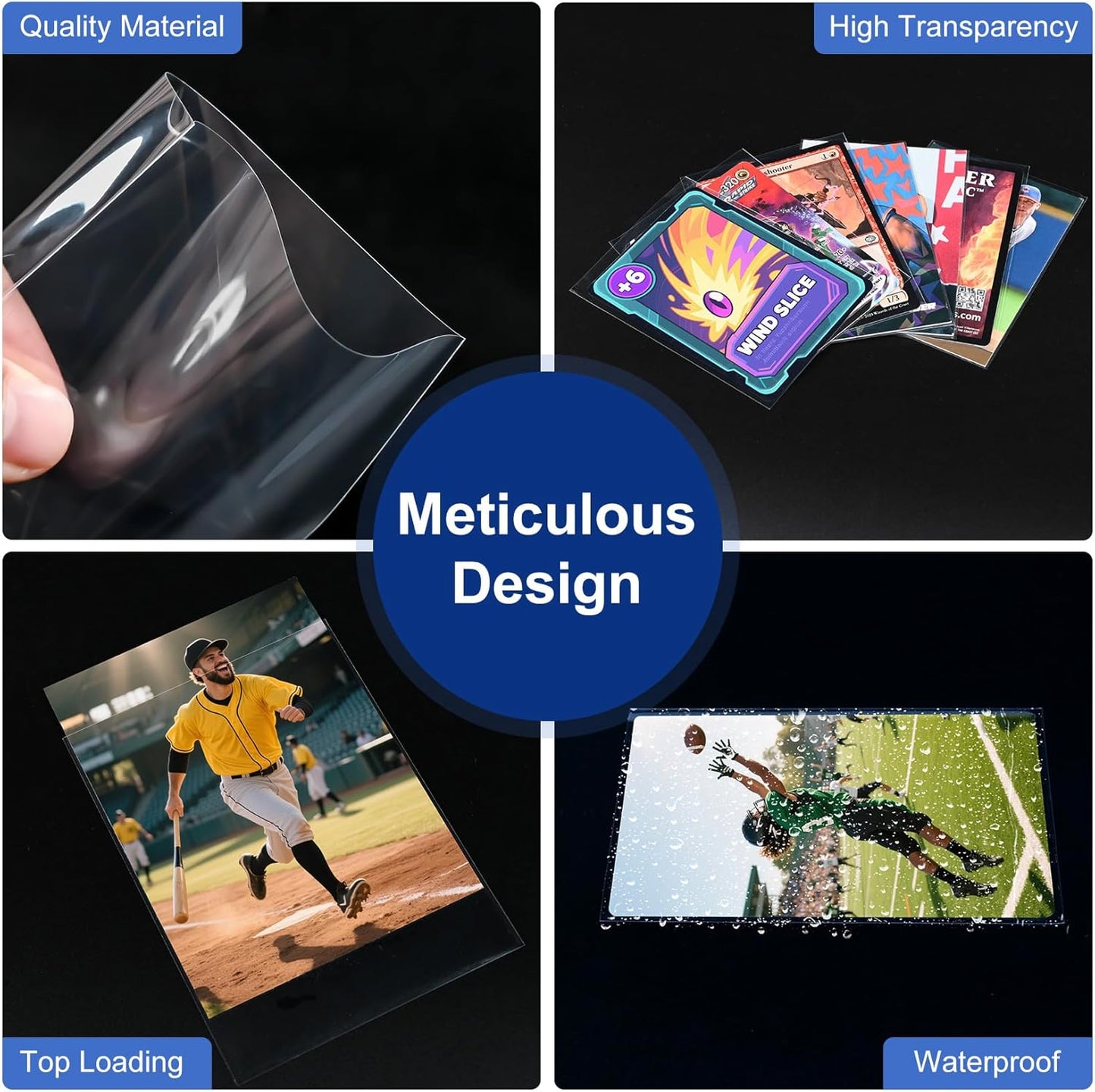 100 Pcs Soft Trading Card Sleeves, Top Loading Sleeves for Standard Cards 2.5" X 3.5"，Ultra-Clear Card Protector for Baseball Cards