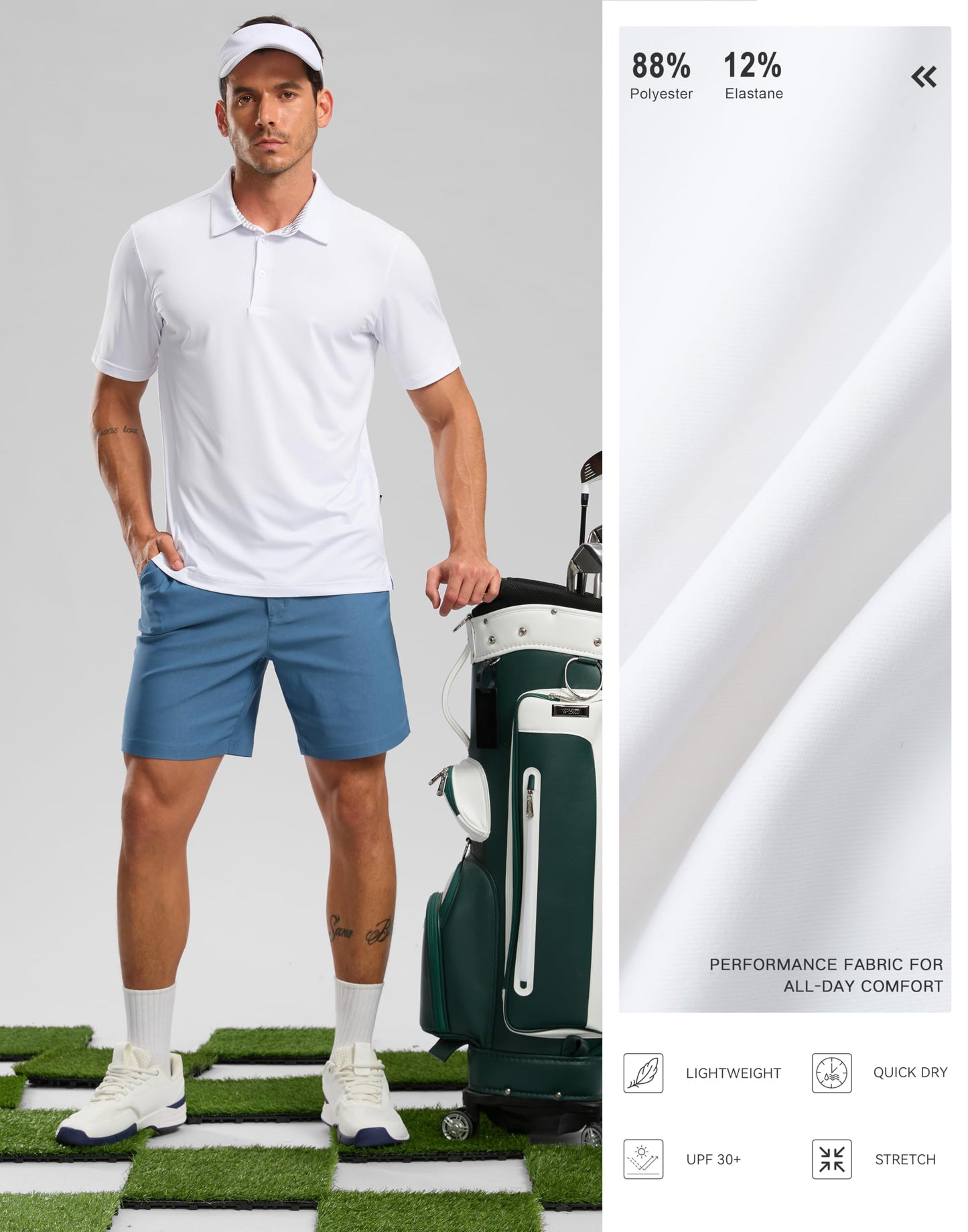 Golf Shirts Heather Polo Short Sleeve Dry Fit Lightweight Moisture Wicking Collared Shirts Casual Athletic Business (White, XL)