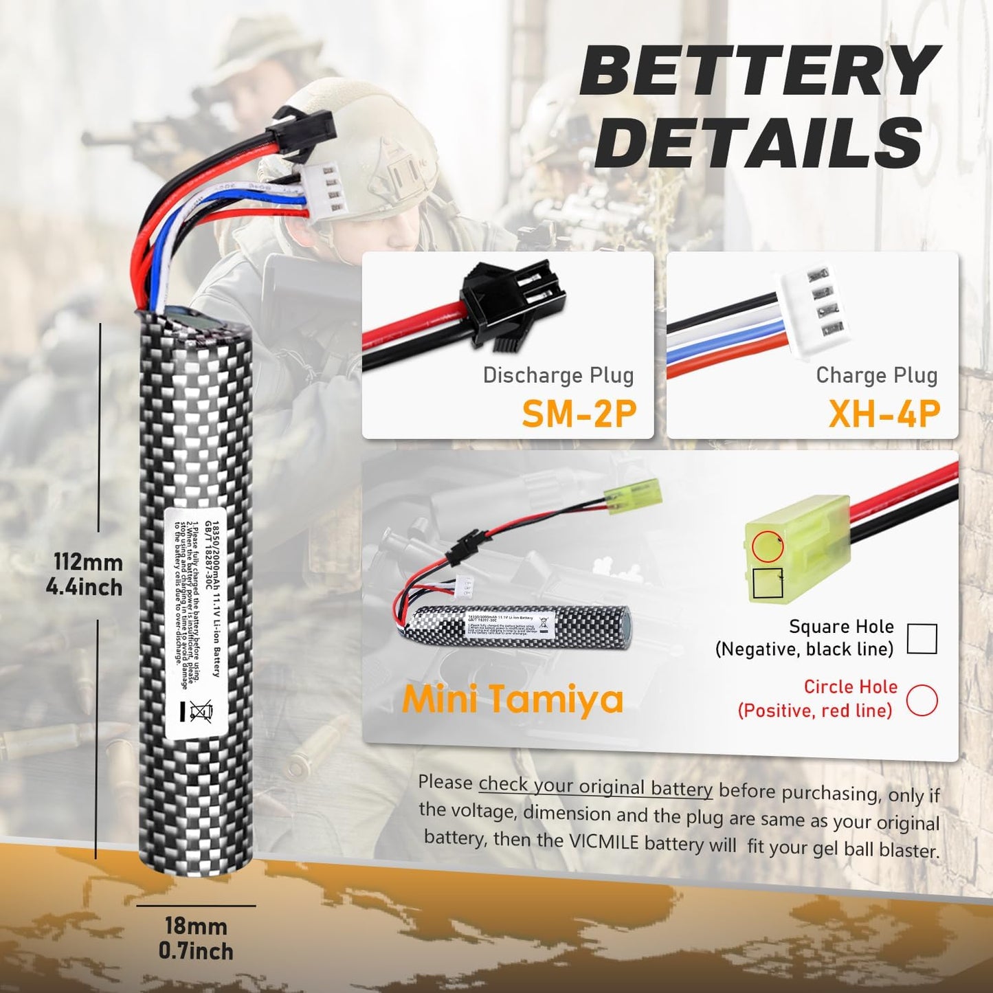 2PACK Airsoft Battery 11.1V 2000mAh SM2P Plug with 11.1V USB Charger and SM2P to Mini Tamiya Conversion Cable Compatible with Most Airsoft Model Guns Gel Water Bead Blaster