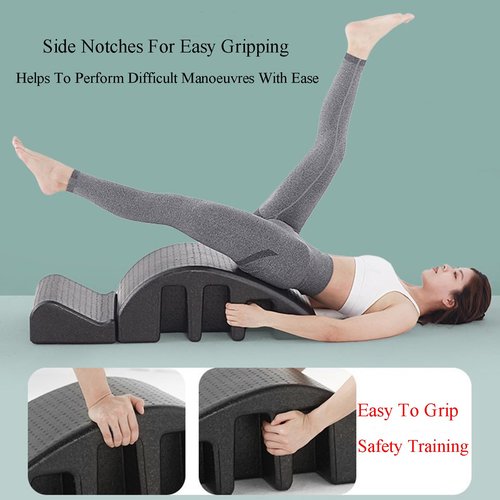 DOLOKEE Spine Corrector Pilates Equipment, S-Curve Design, Back Support and Core Exercise Tool (Black, with Stretching Strap)