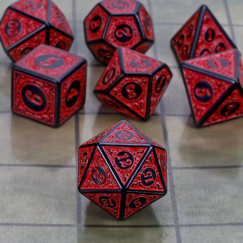 CiaraQ DND Polyhedral Dice Set for Dungeons and Dragons RPG MTG Role Playing Table Games-with 1 Dice Pouch (Red Engraved Dice)