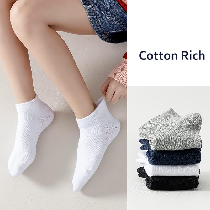 Navy 6 Pack Kids Seamless Ankle Socks - Low Cut No Show Cotton Athletic Socks