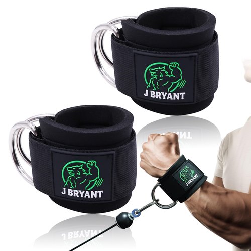Wrist Cuffs for Cable Machine Workouts – Padded Wrist Straps with Reinforced D-Rings for Strength Training, Pulley Systems, Triceps & Bicep Workouts – Adjustable Fit for Men & Women (Green)