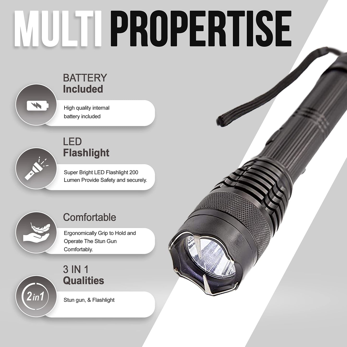 Avenger Defense 2-in-1 Stun Gun Flashlight - Rechargeable Self-defense Tool for Men & Women, Compact Shockwave Tactical Stun Gun with Flashlight, 9,000V, Multiple Light Modes, Holster & Charging Cable