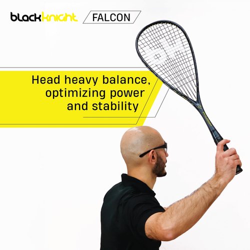 Black Knight Falcon Squash Racket - Head Heavy Balance, Teardrop Frame, 125g Lightweight, Durable with a Graphite Frame, Ideal for Professional Players