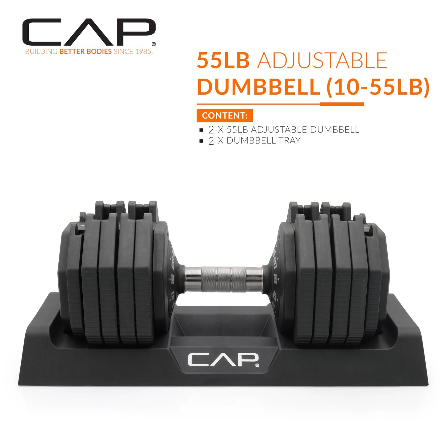 CAP ADJUSTABELL Adjustable Dumbbell Set, Premium Quick Select Adjustable Weights for Home Gym Strength Training, Hex, 55 LB Pair, Chrome Grip Handle