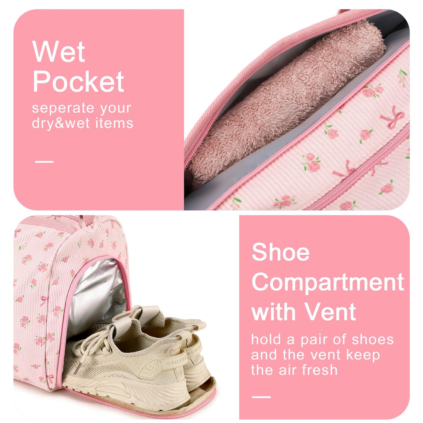 BLUBOON Duffle Bag Girls Kids Cute Gym Bag with Shoes Compartment & Wet Separation Waterproof Sports Overnight Travel Bag