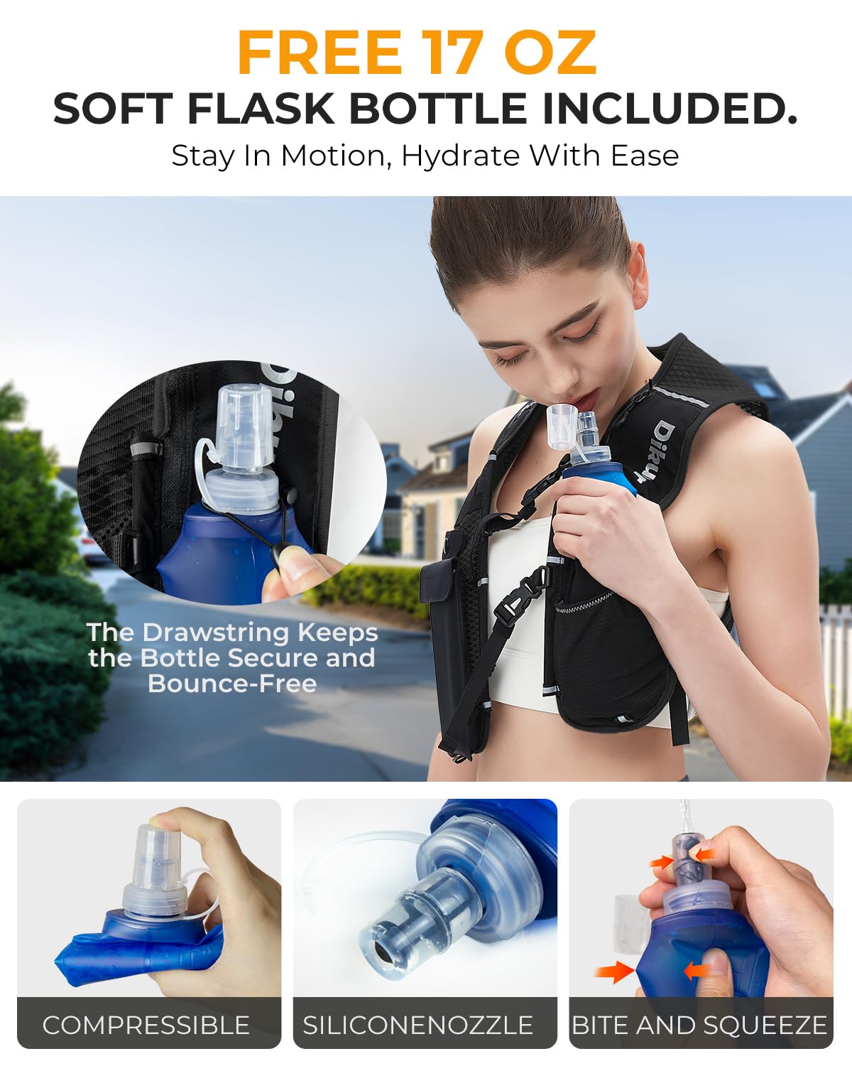 Running Vest for Women Men, Lightweight Hydration Runner Vest with Transparent Waterproof Phone Pocket, 17oz Soft Flask, Adjustable Chest Straps Reflective Backpack for Hiking Cycling Jogging