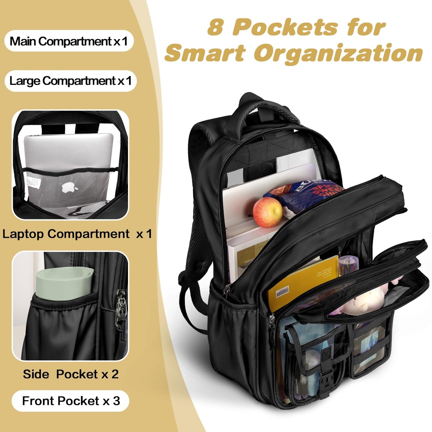 PAMANO Clear Backpack for Girls, Heavy Duty Transparent Bookbag for Kids, See Through Cute Backpacks for Elementary Primary School Work Sport Travel - Black