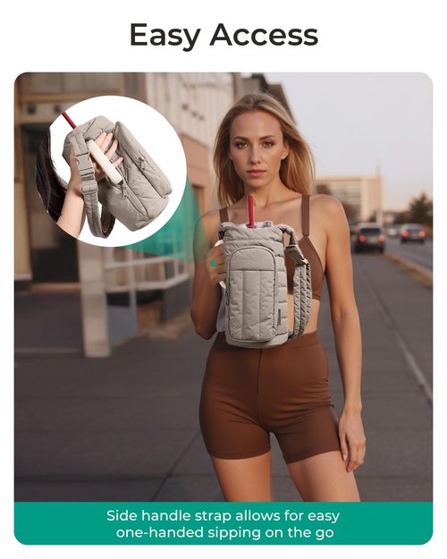 BAGSMART Water Bottle Holder Bag with Strap, 40/32 oz Crossbody Bag Gym Accessories, Sling Purses for Women, Camel