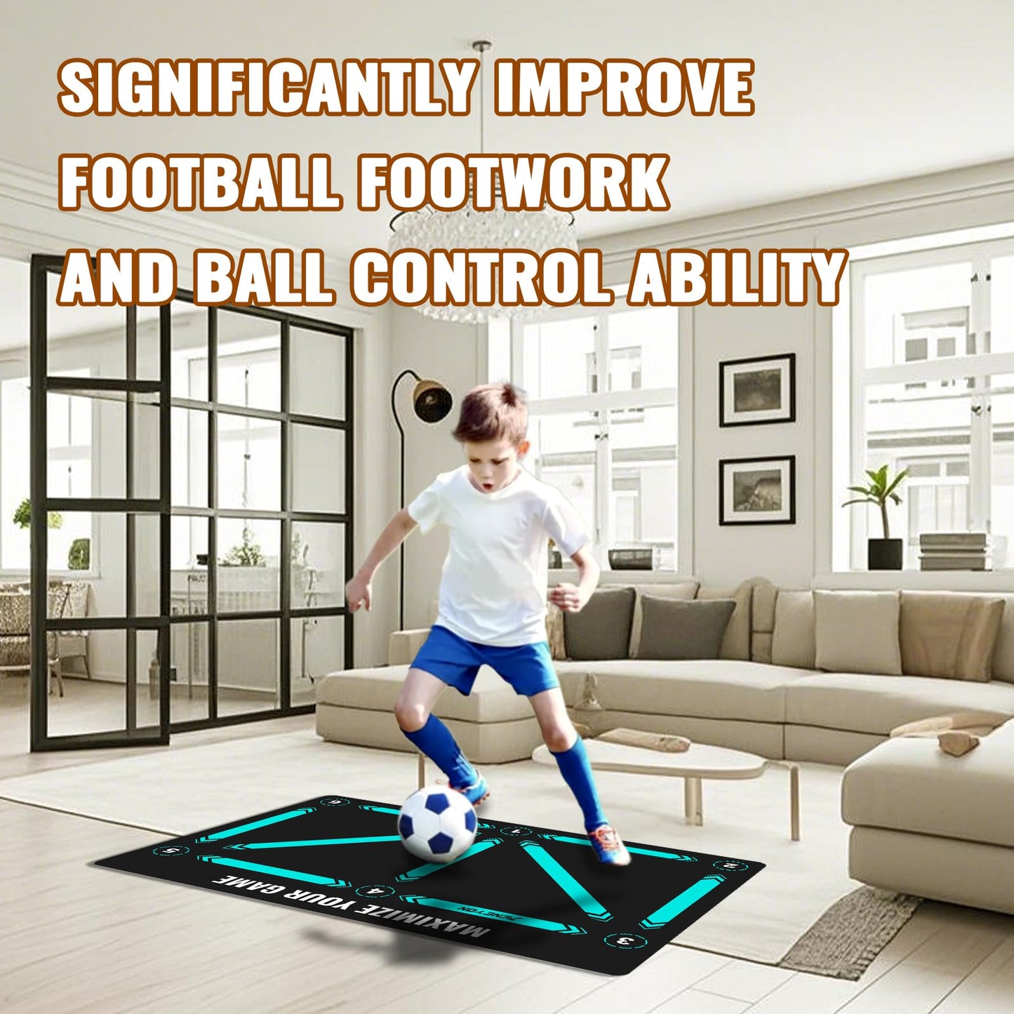 Soccer Training Equipment,Soccer Training Mat Improve Strength,Agility and Coordination,Anti-Slip Silent Absorption Soccer Footwork Training Mat,Soccer Trainer for Indoor/Outdoor Drills (Training Set 35*23 IN)