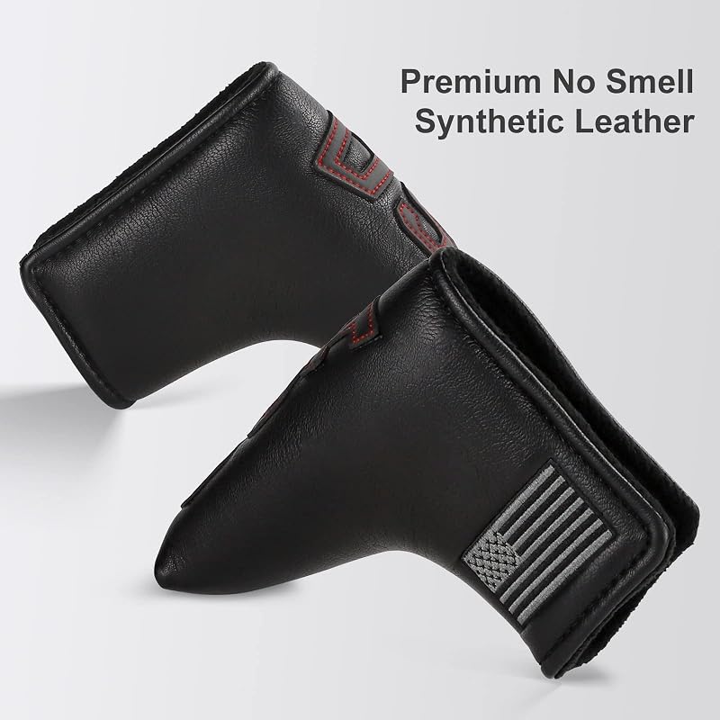 Golf Putter Head Cover Leather Magnetic Blade Headcover — Fits Most Brands