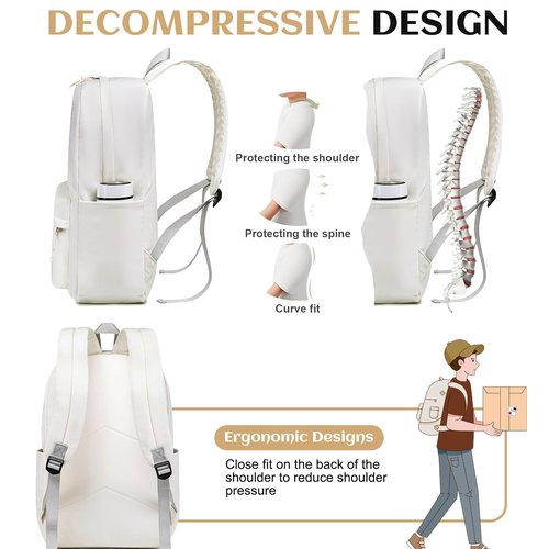 School Backpack for Teen Girls Women Laptop Backpack College Bookbags Middle School Travel Work Commuter Back Pack(Solid Beige)