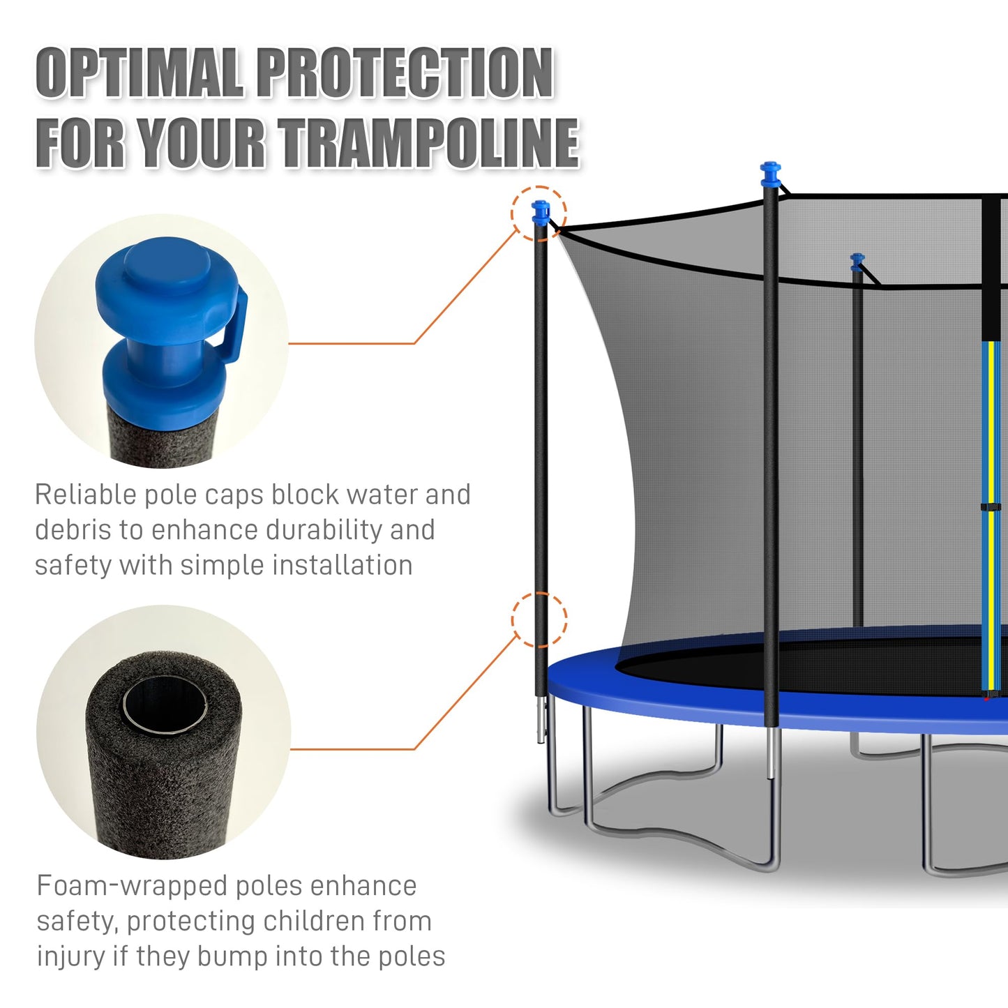 1PCS Upgraded Trampoline Replacement Pole – Thicker Universal Trampoline Enclosure Pole Fits 8-16FT Straight Pole Trampoline Frame,2 Installation Options, Includes Foam Sleeve, Pole Cap & Hardware