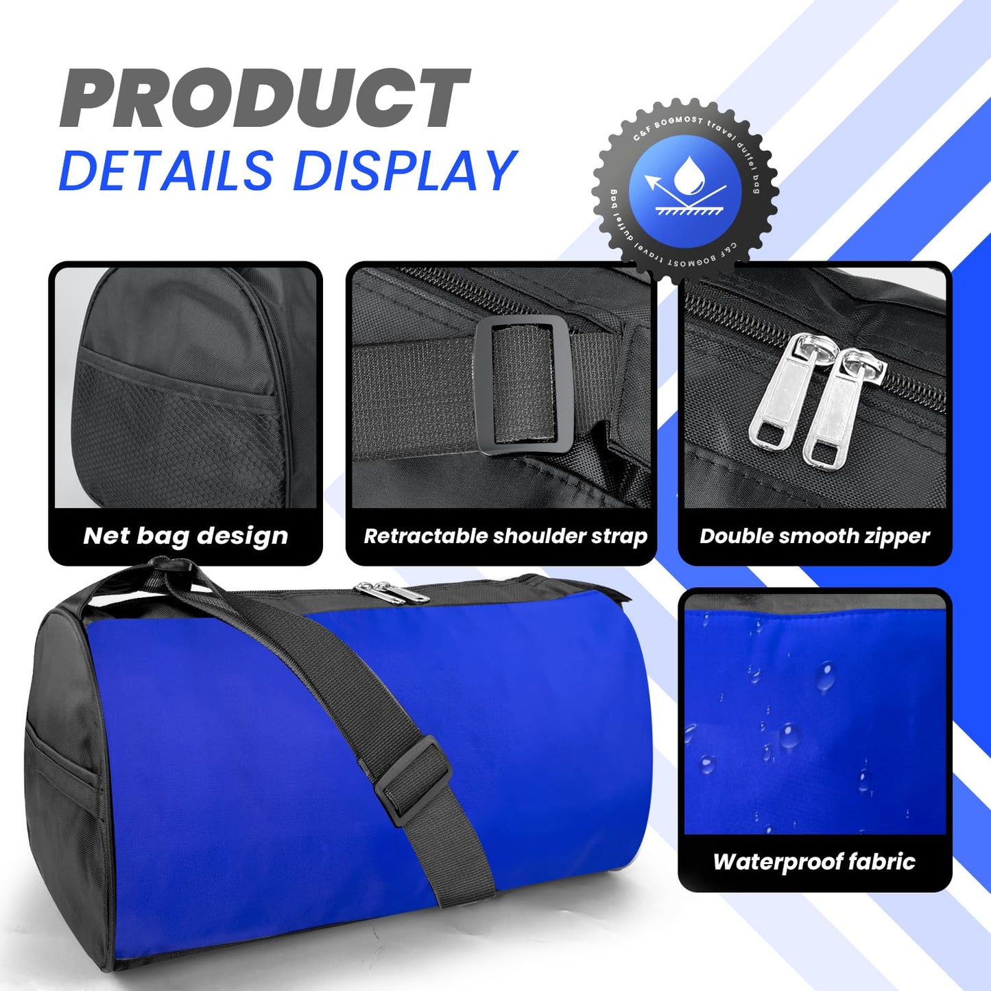 C&F BOGMOST Small Travel Duffel Bag Foldable Waterproof Gym Bag for Gym Beach Swim Bag Men Women Duffle Bag Lightweight Oxford Cloth Sports Bag -Blue
