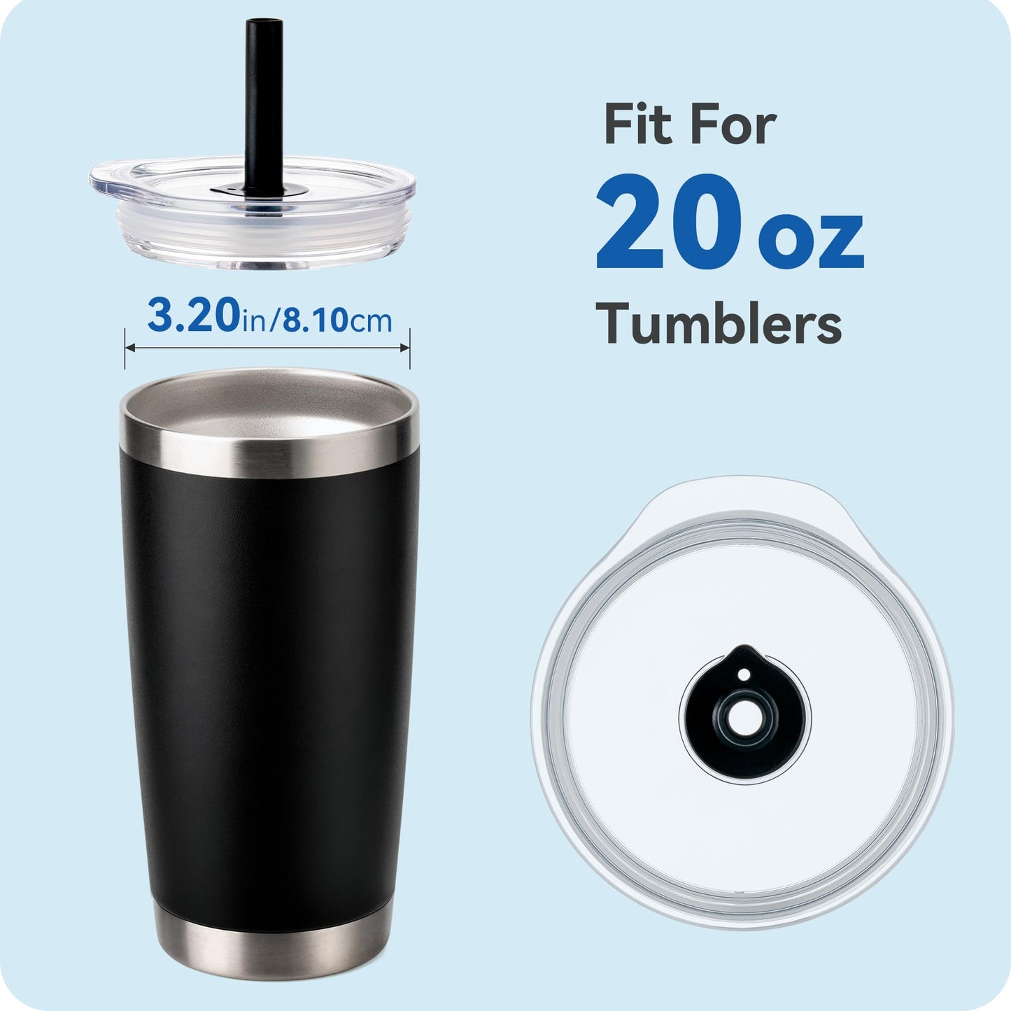 Prurex 20 oz Straw Lid - Replacement Leak - Proof Cover for 3.2 - inch Press - Fit Cup Mouths of Brands: TEEZWONDER, LEIOH, VIWIS, SUNWILL, NewEleven, MJZAKEFR, AXIARA, Niduilef, SANDJEST (Black)