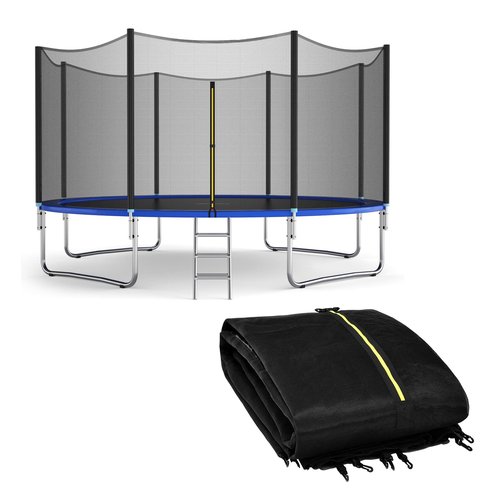 Giantex Trampoline Safety Net, 8 10 12 14 15 16Ft Weather-Resistant Replacement Enclosure Net for Round Frame, with Double-Headed Zippers, Protection Buckles & Enhanced Hook (15FT 6 Poles)