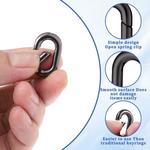 Giantree 10Pack 1 Inch Small Carabiner Clip, Metal Tiny Oval Carabiner Spring O Rings Hooks, for Lanyard Keychain, Car Key Rings Hook Dog Tag Clips Purse Keychain Replacement (Black)
