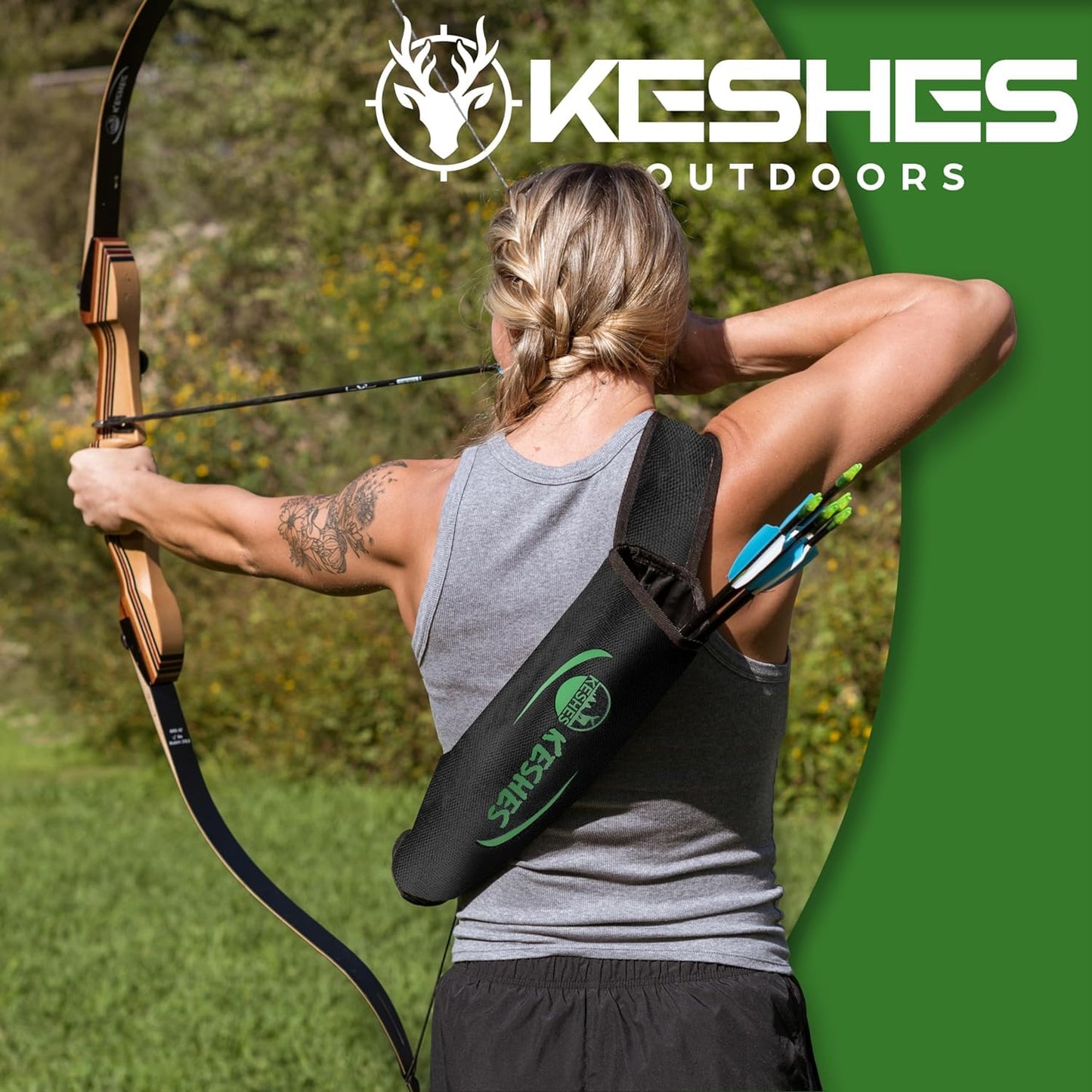 KESHES Archery Back Arrow Quiver Holder - Adjustable Quiver for Arrows with Shoulder Strap and Belt Clip - Ideal for Bow Hunting & Target Practice for Youth & Adults