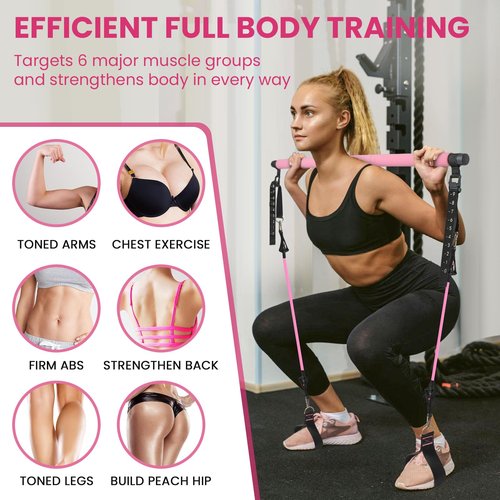 CEYOME Pilates Bar Kit with Resistance Bands for Women, Pilates Bar with Adjustment Buckle, Multifunctional Home Gym for Hip, Legs, Arm and Waist, Pilates Home Equipment for Full Body Workouts