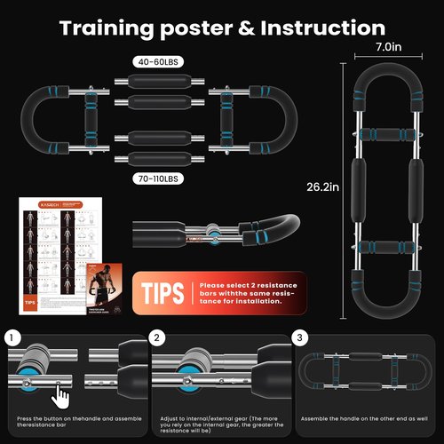 Adjustable Twister Arm Trainer with 4 Springs & Workout Guide, 12 Resistance Levels (40-110 lbs) – Portable Chest & Upper Body Strength Trainer for Men & Women, Home Gym Muscle Builder