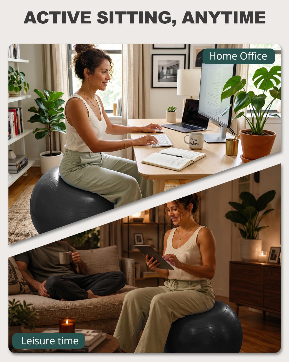 Trideer Exercise Ball for Yoga, Pilates & Fitness – Stability Ball Equipment for Home Gym & Office Chair, Core & Balance Training Accessories, Physical Therapy Equipment, Quick Pump Included, 5 Sizes