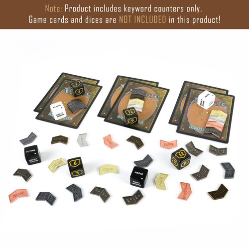 48Pcs MTG Counters/Keyword Counter Tokens & MTG Dice Set for Magic Card, Mix Antique Metal Buff Counter Tokens Creature Stats or Loyalty Counters for TCG Card Gaming Accessories