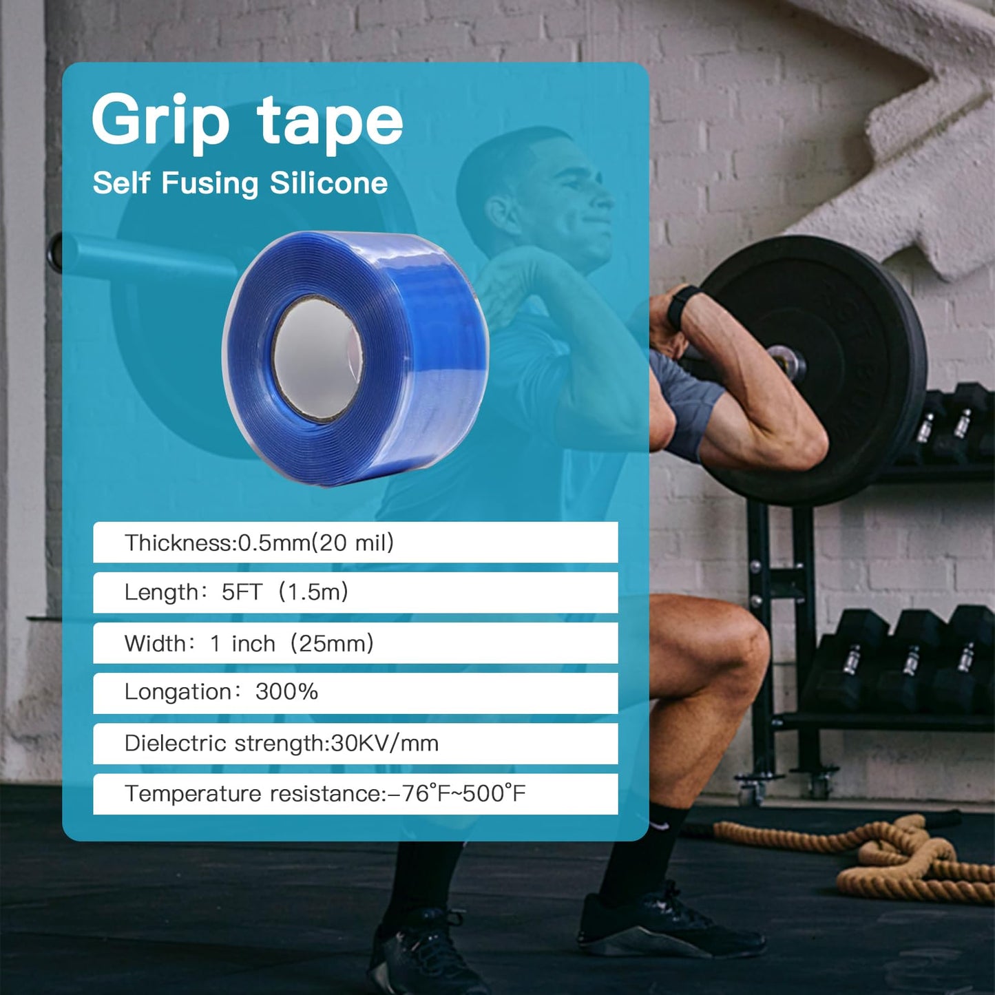 AIKESIWAY Self-Fusing Silicone Tape - No Adhesive Grip Tape for Bike Handlebar, Fishing Pole, Pull-Up Bar, Bicycle (Blue, 5 FT)