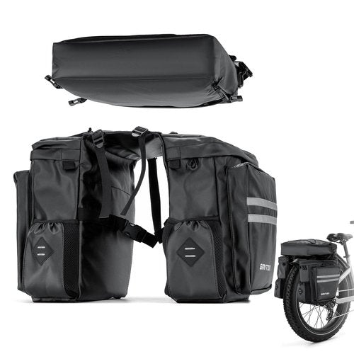 GAVTON 3-in-1 Waterproof Bike Pannier Bag Set 40L Detachable Bicycle Saddle Bag Backpack with Adjustable Shoulder Strap Heavy-Duty Polyester for Commuting Touring Cycling Accessories