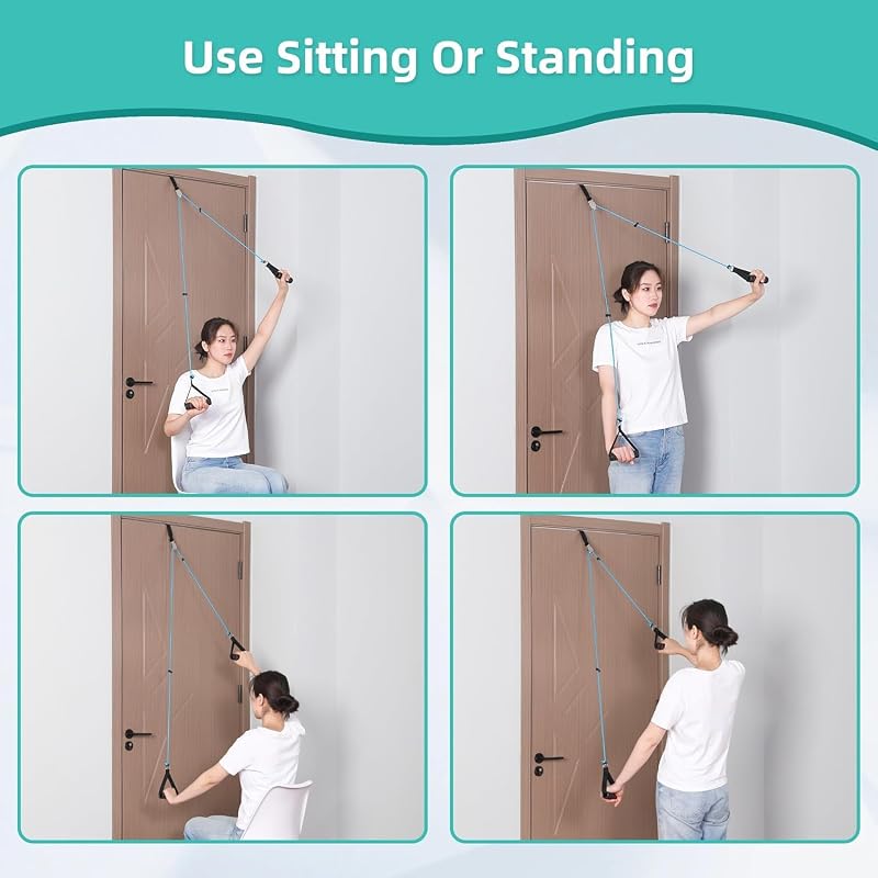 Shoulder Pulley for Physical Therapy with Stainless Steel Wheel and Padded Handles - Over Door Rehab Exercise