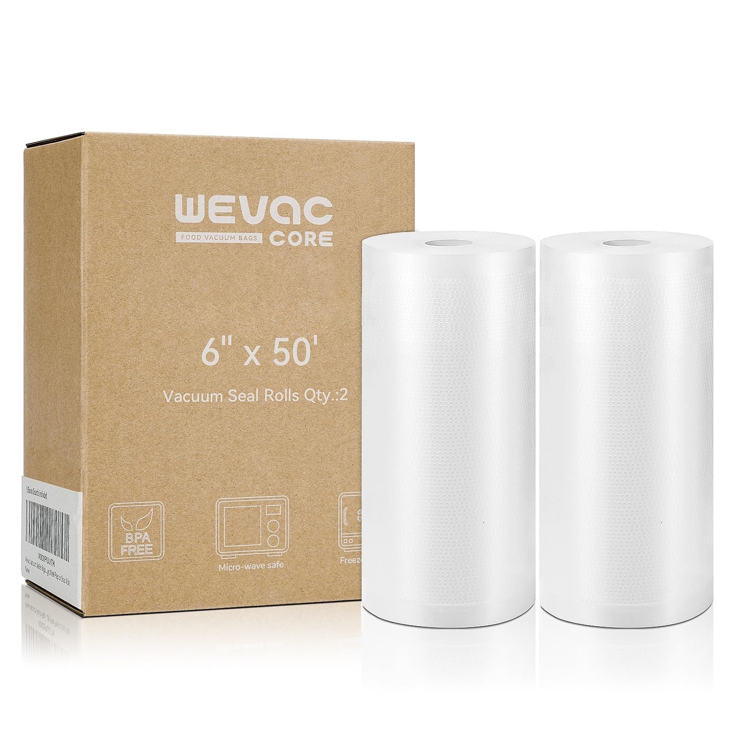 Wevac Vacuum Sealer Bags 6x50 Rolls 2 pack for Food Saver, Seal a Meal, Weston. Commercial Grade, BPA Free, Heavy Duty, Great for vac storage, Meal Prep or Sous Vide