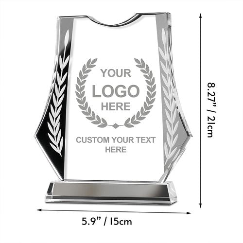 Emoragifou 8.27 x 5.9??Custom Crystal Trophy Award, Customized Engraved Crystal Award Plaque with Your Logo/Emblem/Text, Personalized Awards and Trophies for Sports, Corporate Events, Games Nights