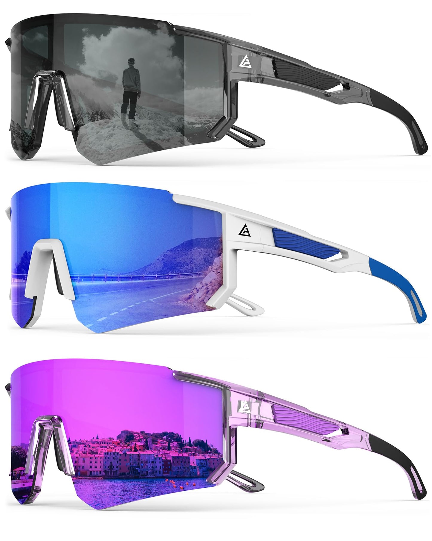 QALLY Polarized Sports Sunglasses for Men Women, UV400 Protection Mens Sunglasses Wrap Around Sun Glasses for Cycling Running