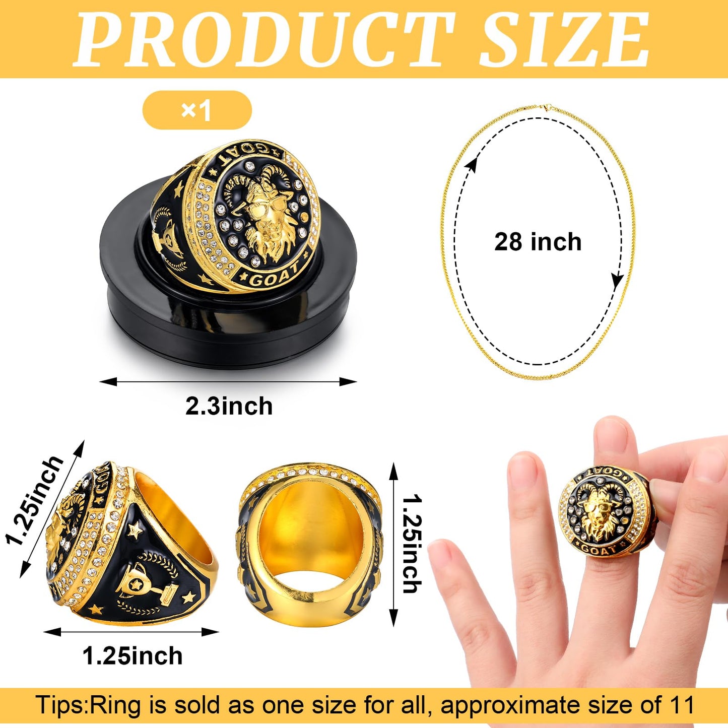 Highergo 1 Pc Goat Championship Trophy Ring with Display Neck Chain and Stand Goat Medal Award Gift for Tournament or League Champion Winner Sports Award (Glasses)