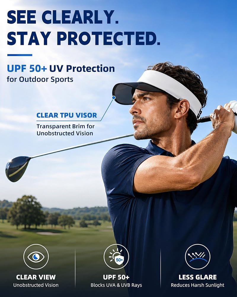 Transparent Sun Visor Hat for Women Men - UPF 50+ White Variation