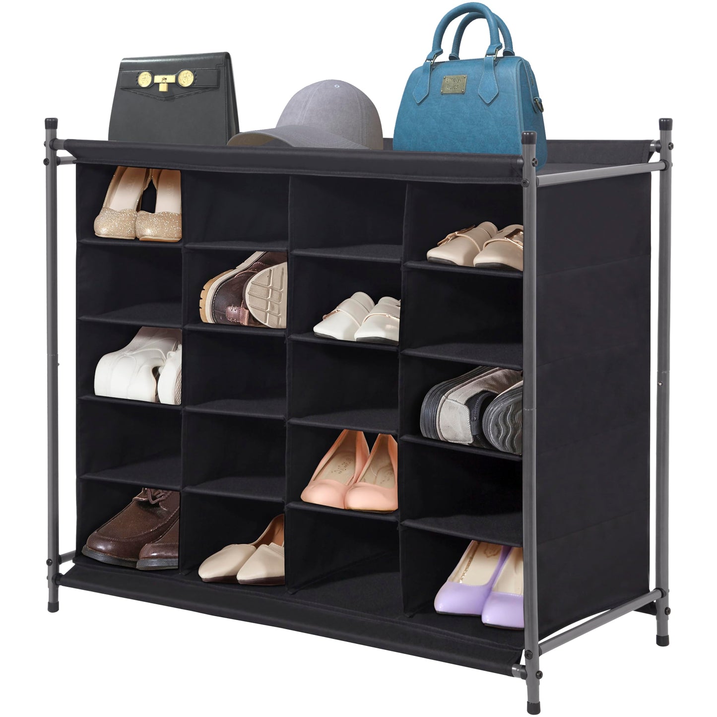 STORAGE MANIAC Stackable Shoe Cubby Organizer, Free Standing Shoe Cube Rack for Entryway, Bedroom, Apartment, Closet, 20-Cube Black