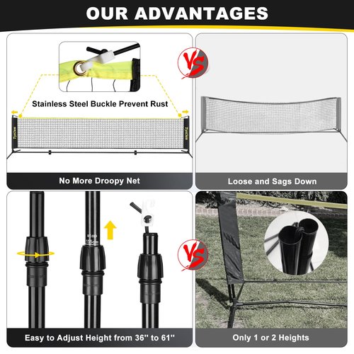 TYRSEN Portable Pickleball Badminton Net Set, 17FT Adjustable Heights All-in-One Net w/4 Pickleball Paddles 4 Badminton Rackets, Freestanding Net for Backyard Family Sports