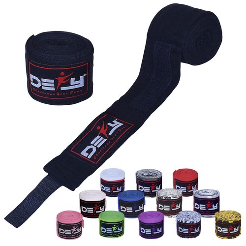 DEFY Professional 180 Inch Hand Wraps for Boxing Muay Thai MMA Elastic Bandages for Men & Women -Pair (Black)