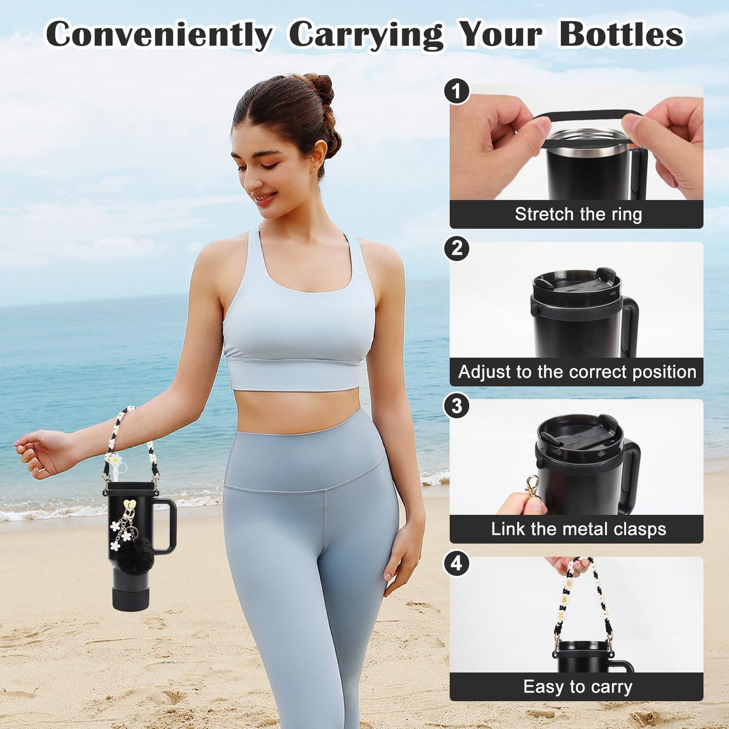 7PCS Stanley Cup Accessories - Including Straw Cover, Silicone Boot, Hand Strap & 4 Charms for 40oz & 30oz Tumblers