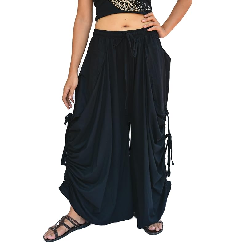 Black Sakoonee Women's Harem Pants Palazzo Dhoti Lounge Trousers