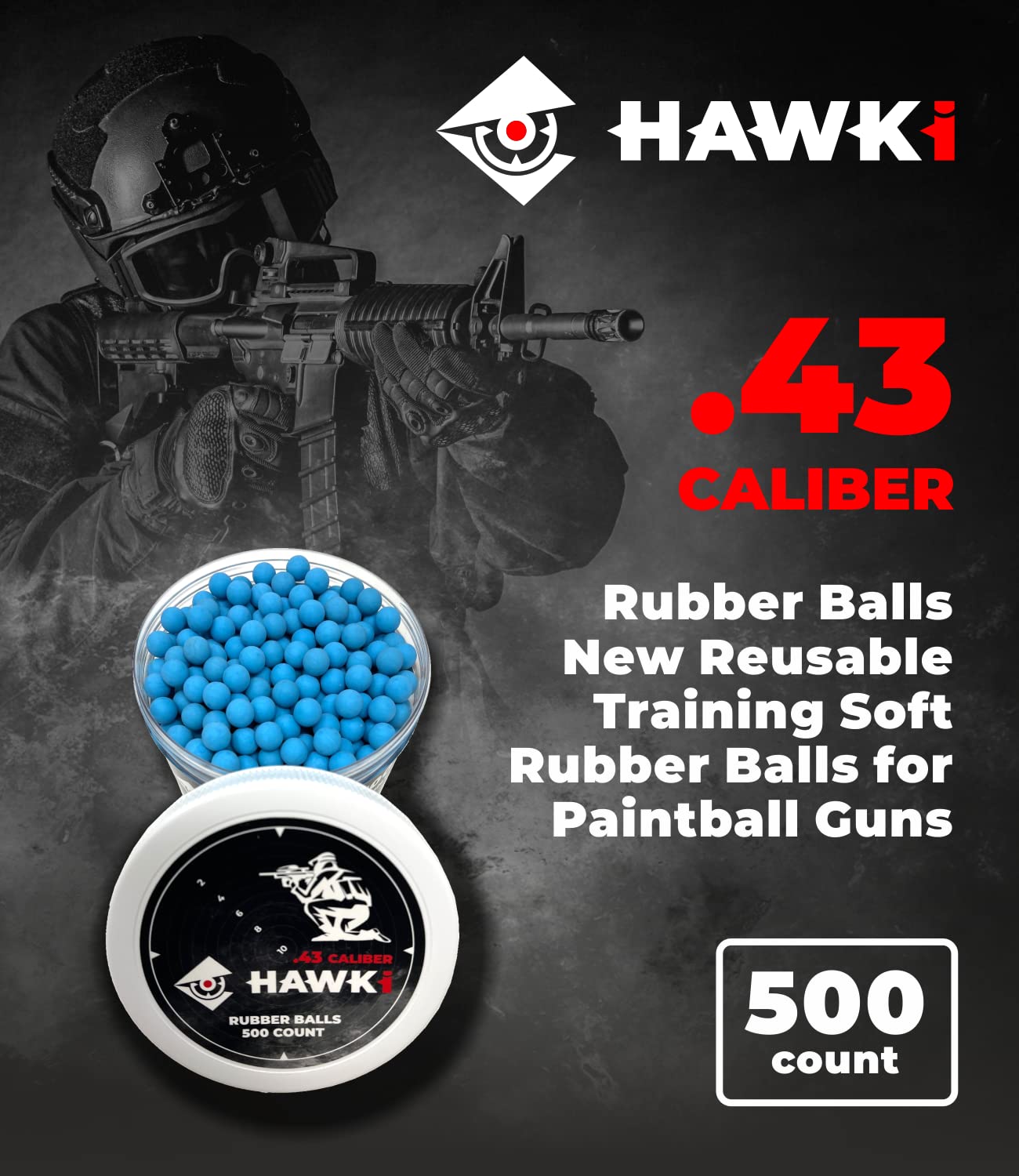 Hawki .43 Cal Training Rubber Balls for Paintball Guns 500 Pack (Blue)